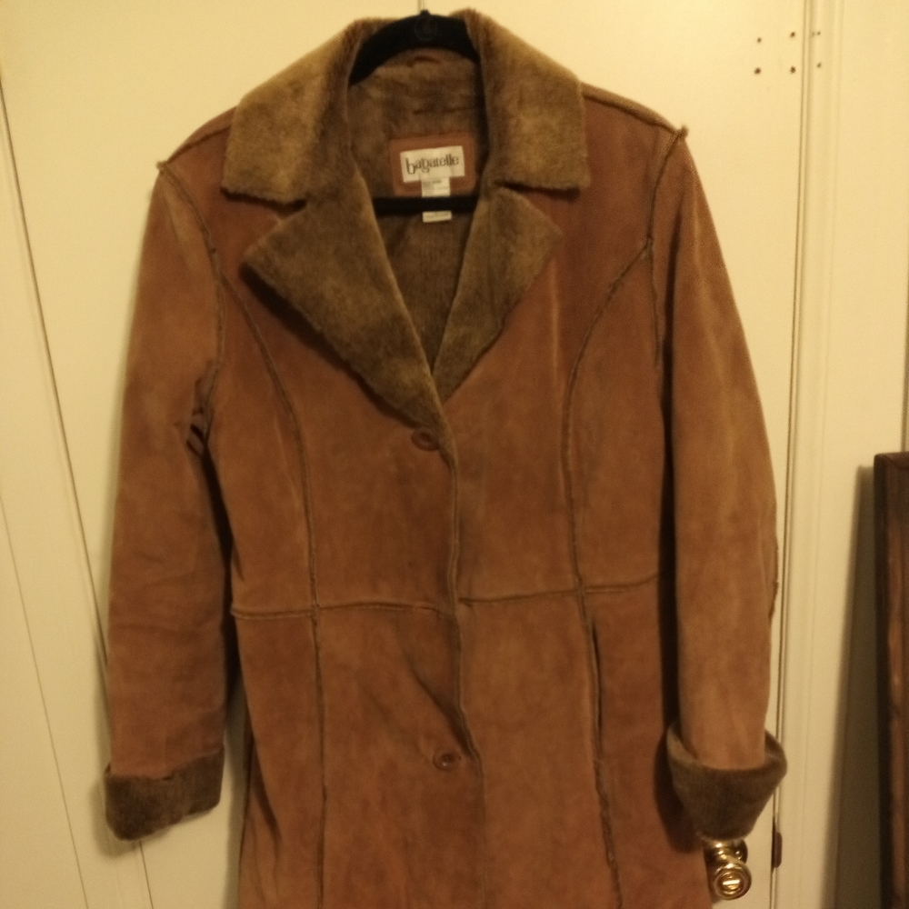 Ladies leather knee length winter coat